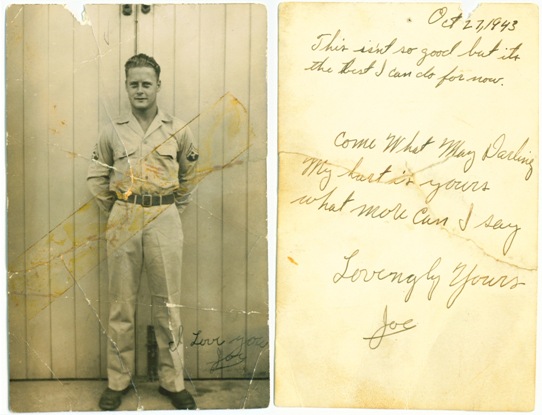 Joe Adams' Army photo to his sweetheart (front & back)